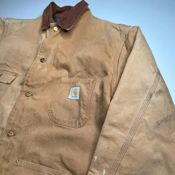 Vintage Carhartt Chore Jacket XL Brown Duck Canvas Blanket Lined Workwear USA